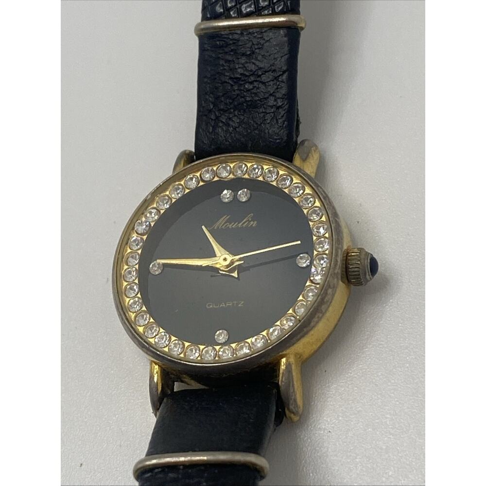 Moulin Ladies Watch Rhinestone Gold Tone Fashion Watch New Battery!